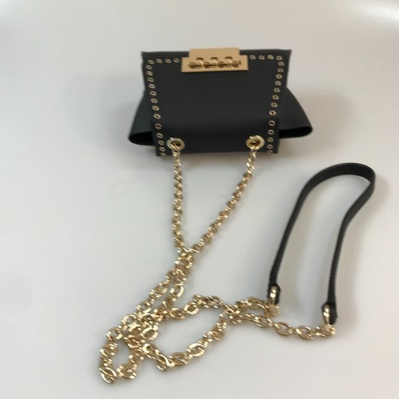 NWT Authentic ZAC Zac Posen Eartha Mini Grommet Chain Strap Crossbody in Black - Picture 7 of 10